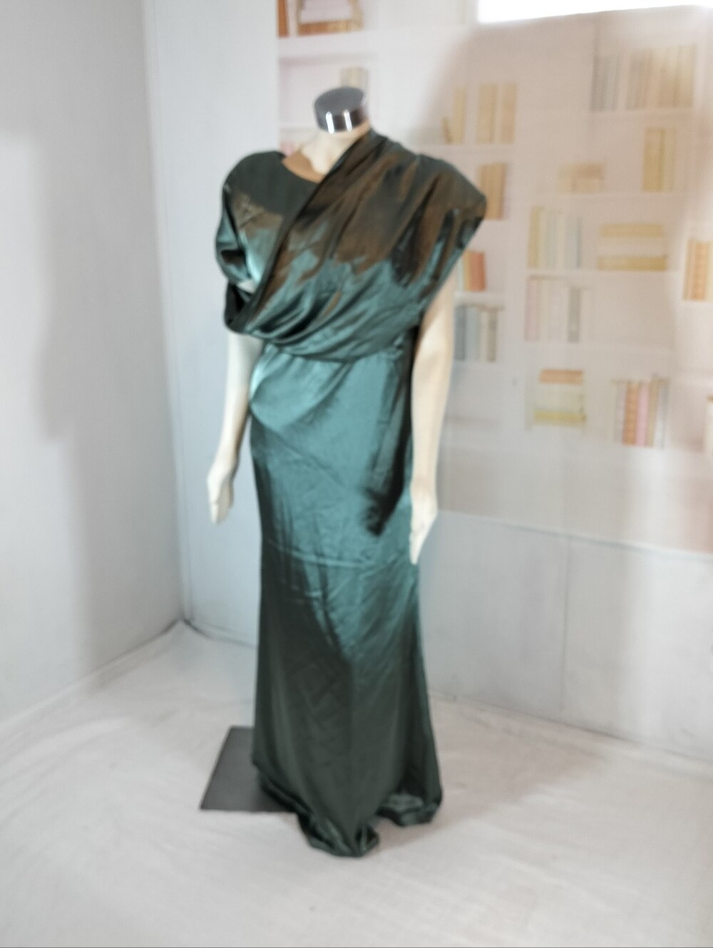 & Other Stories Emerald Satin Draped Maxi Dress